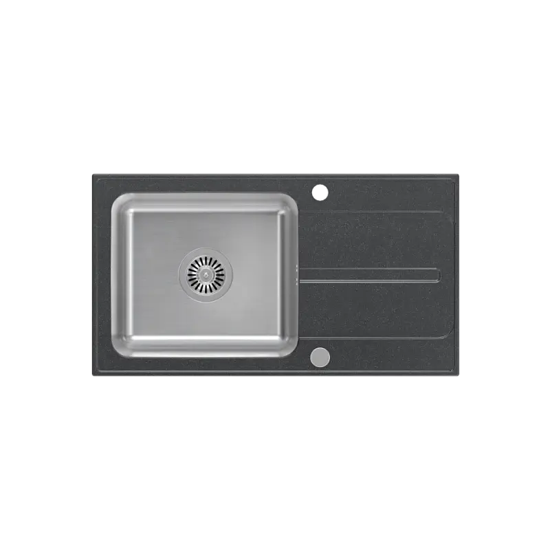 Quadri Fusion vgradno pomivalno korito iz nerjavečega jekla z odcejalnikom iz črno-pikčastega granita 78x43 obojestransko 1208957879