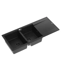 Quadri Luton nadgradnja dvojno granitno pomivalno korito črno z odcejalnikom 116x50 cm z črnim zamaškom 1208957883