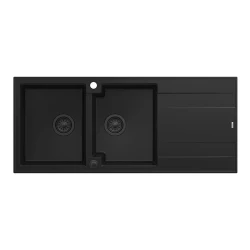 Quadri Luton nadgradnja dvojno granitno pomivalno korito črno z odcejalnikom 116x50 cm z črnim zamaškom 1208957883