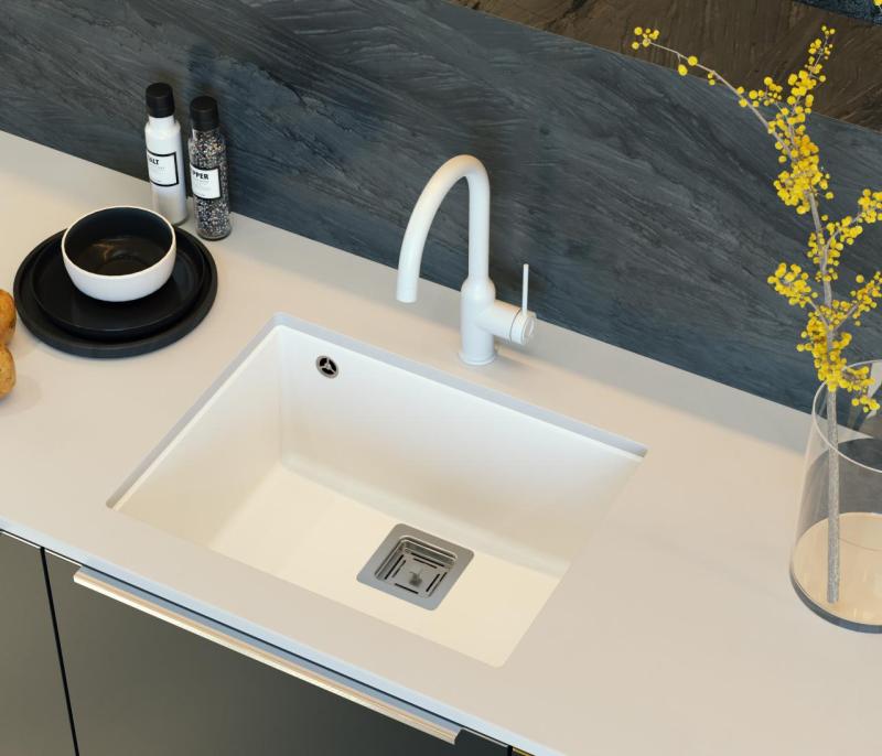 Quadri Quadrangle bel granit podpultni umivalnik 55x42cm z inox čepom 1208957884