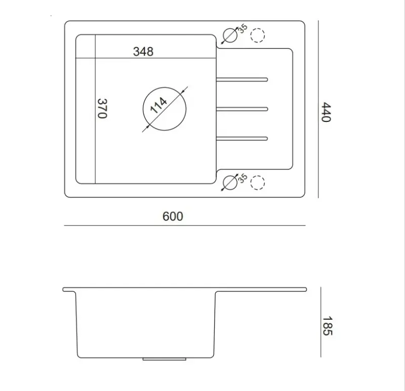 Quadri Kendal črno granitno pomivalno korito 60x44 z odcejalno površino, pipo in dozirnikom tekočine 1208957889