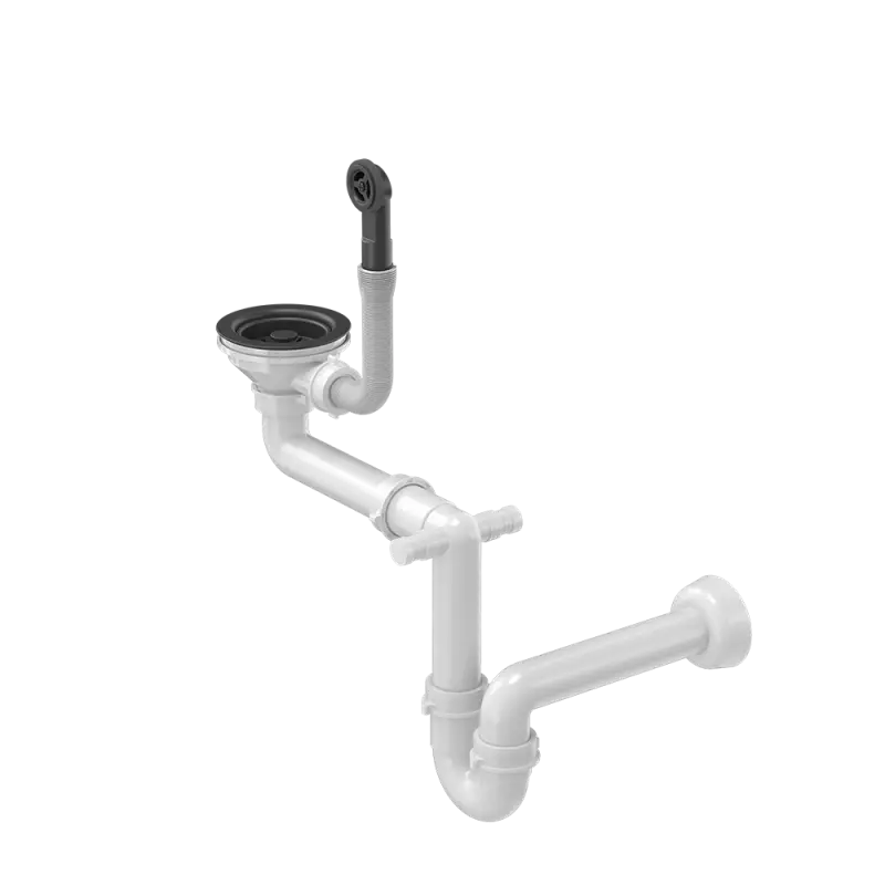 Quadri črni odtočni set za pomivalno korito z okroglim prelivom za eno pomivalno korito 1208957899
