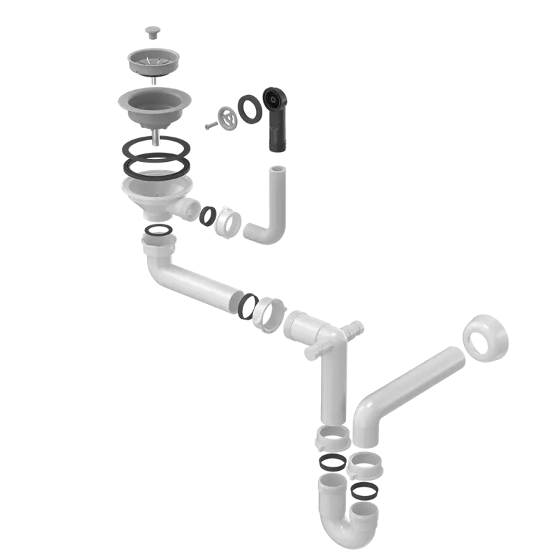 Quadri siva odtočna garnitura za pomivalno korito s prelivom in 1 pomivalno korito 1208957900