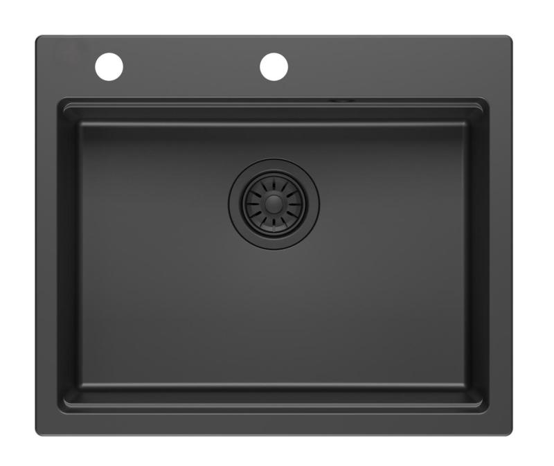 Quadri Durham črn granitni nadgradni umivalnik 595x500 z dozirnikom za milo, desko za rezanje, vložno posodo in valjčno podlogo 1208957904