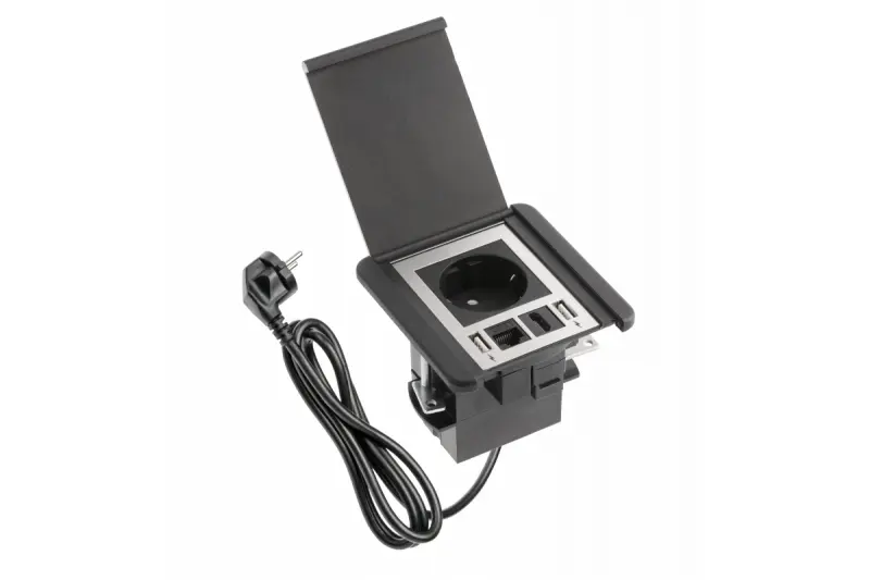 Indux Flip mat črna vgradna vtičnica z ozemljitvijo in 2x USB A, 1x RJ45 ter 1x HDMI priključkom 1208957917