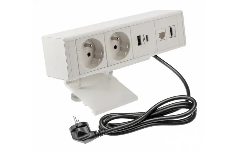 Indux Desk pisarniška ali mizna bela mat podloga z dvema električnima vtičnicama, 1xUSB A, 1xUSB C, 1xRJ45 in 1xHDMI 1208957921