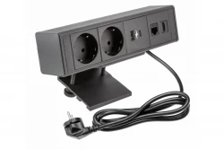 Indux Desk bureau of tafelmat zwart met randaarde stopcontact (2x) met 1x USB A, 1x USB C, 1x RJ45 en 1x HDMI 1208957922