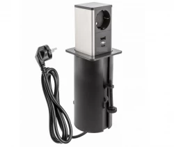 Indux Push uitschuifbare zwarte randaarde stopcontact met 1xUSB A in 1xUSB C z RVS pokrovom 1208957930