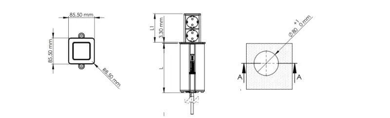 Indux Push uitschuifbare zwarte randaarde stopcontact met 1xUSB A in 1xUSB C z RVS pokrovom 1208957930