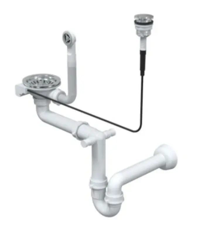 Quadri London RVS odtočni set za pomivalno korito vključno s prelivom in gumbom za odpiranje s potiskom RVS 1208957933