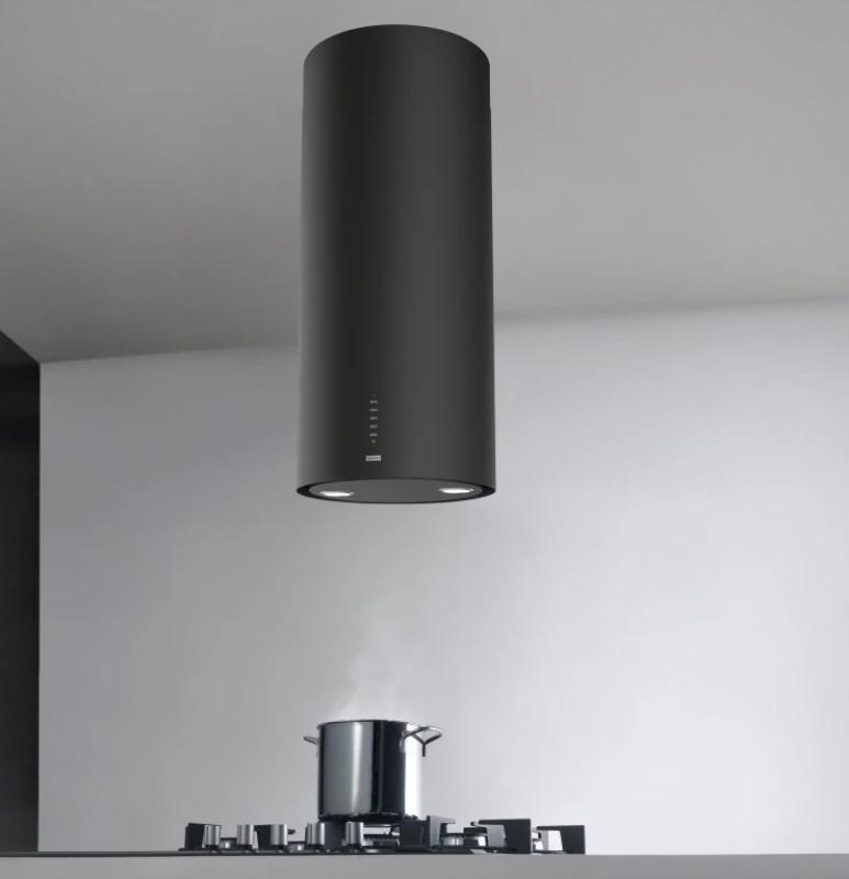 Franke Mythos Tube viseča mat črna kuhinjska napa, stropna montaža, premer 37 cm, 335.0588.180