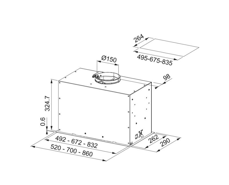 Franke Mythos Box Flush Premium vgrajena nerjaveča jeklena napa 70 cm 305.0665.369