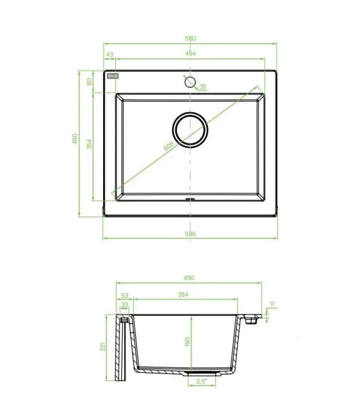 Aquadesign Farmhouse vgradno ali nadgradno granitno korito sivo 58x49cm 1208958165