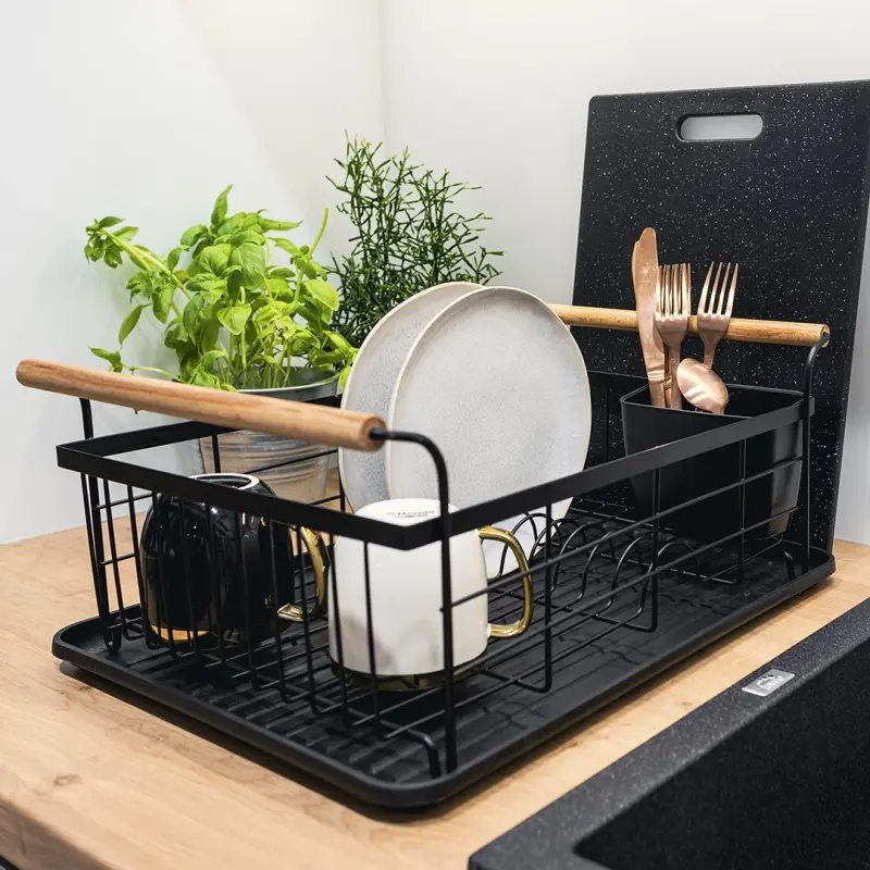 EPKA Bamboo črn odcejalnik za posodo stojalo za pomivanje posode jeklo 1208958219