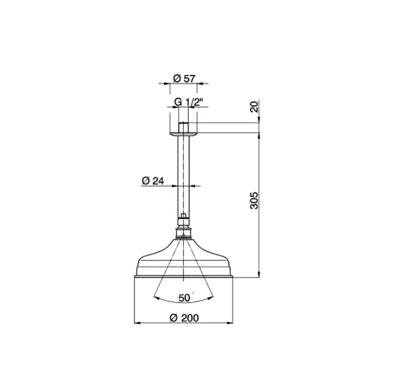 Huber Victorian deževna prha glava iz nerjavečega jekla z stropno roko SS0134102A