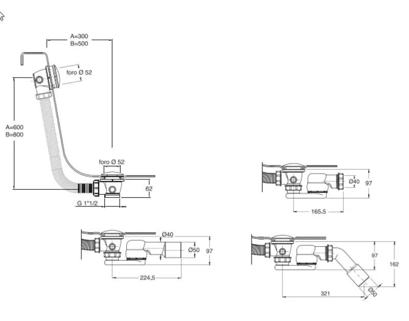 Waterevolution badoverloop met push to open Gun Metal 1208958403