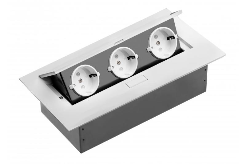 Podaljšek za namizje, 3x schuko vtičnica, brez kabla, bela 1208958665