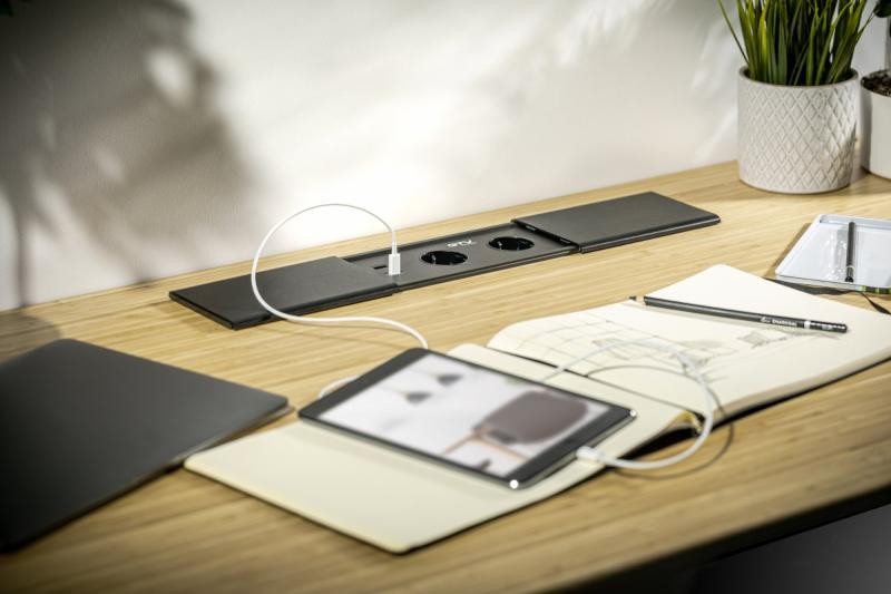 PRESTINO vgradni podaljšek za namizje, 2x francoska vtičnica, USB A+C, RJ45, HDMI, kabel 1.5m, srebrna 1208958675