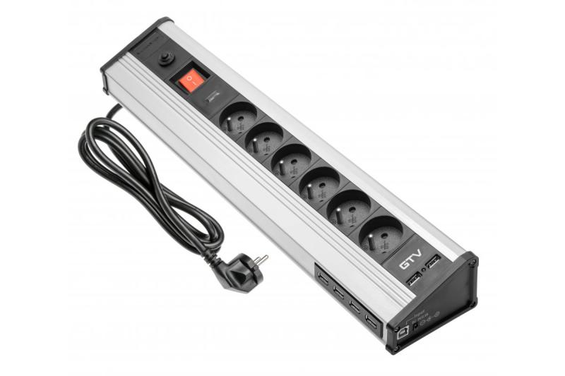 MULTI namizni podaljšek s zaščito pred prenapetostjo, 6x vtičnica z ozemljitvijo, 4x USB 1208958684