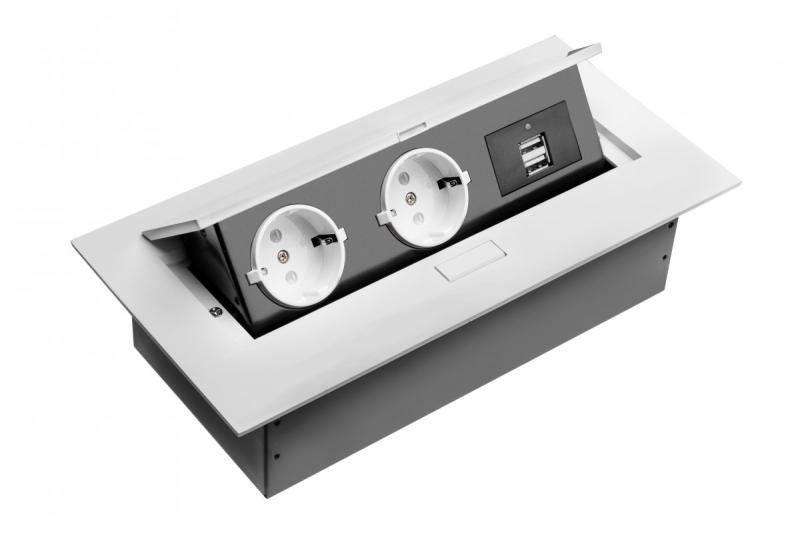 Namizni podaljševalni kabel, 2x schuko vtičnica, 2xUSB, brez kabla, bel 1208958685