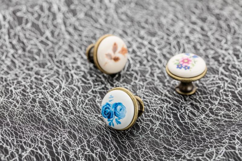 Porcelanasti gumb 728-J4 starinsko medenina A-Blue Rose 1208959149