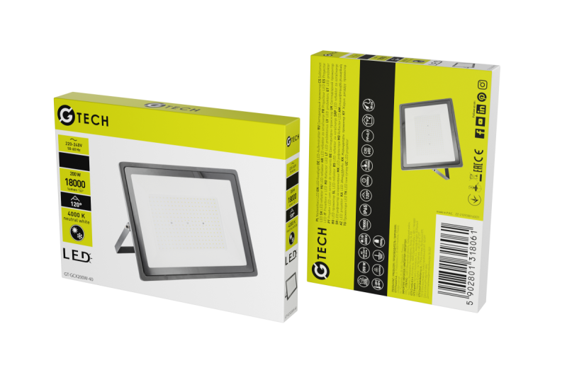 G-TECH LED reflektor, 18000lm, AC220-240V, 50/60 Hz, PF>0,9, RA>80, IP65, 120°, 4000K, črna 1208959187