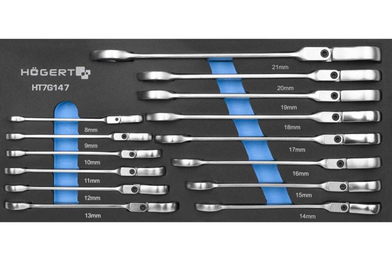 Hoegert komplet kombiniranih ključev z gibljivo glavo, 14 kosov, tehnična pena 1208962054