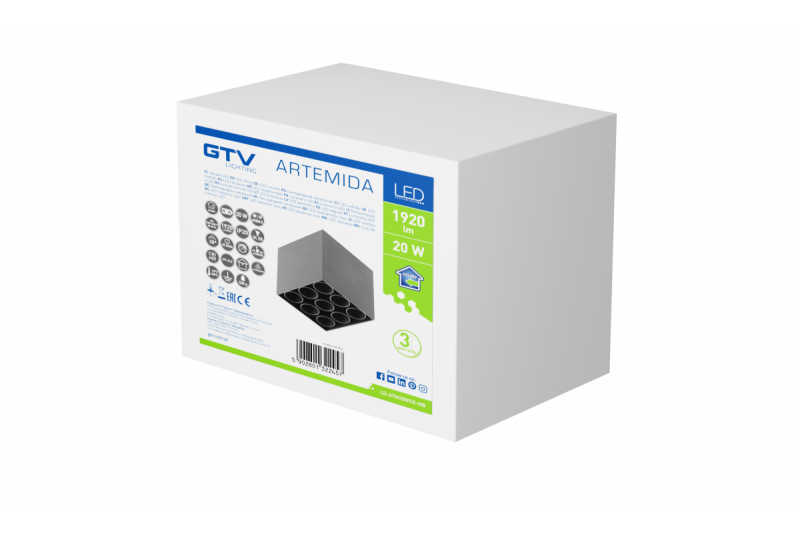 LED dekorativna svetilka ARTEMIDA 20W 1920lm AC220-240V 50/60 Hz PF>0,9 Ra≥80 IP20 IK08 4000K 38° kvadratna črna. 1208962642