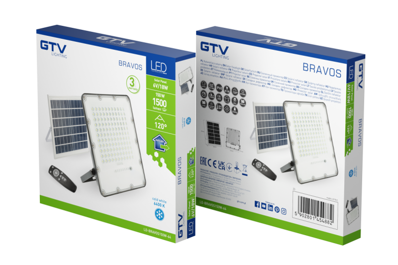 Solarne LED poplave BRAVOS, 150W, 1500lm, 6400K, IP65, 120°, solarni panel, daljinski upravljalnik, 3y 1208962682