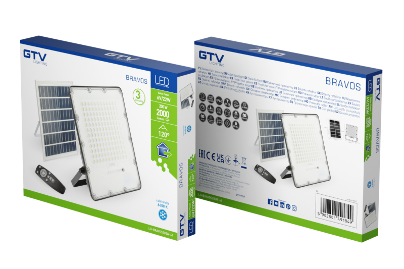 LED reflektor BRAVOS, 200W, 2000lm, 6400K, IP65, 120°, solarni panel, daljinski upravljalnik, 3y 1208962683