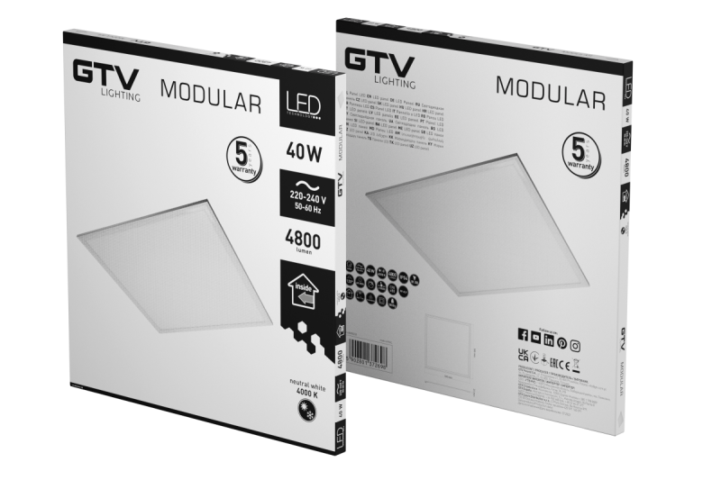 LED svetilka MODULAR, zadnja plošča, 60x60cm, 4000K, 40W, 4800lm, AC220-240V, PF>0,9, IP54, 5y 1208962999