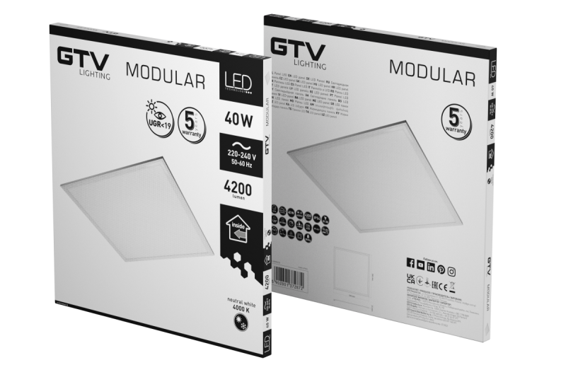 LED svetilka MODULAR, zadnja plošča, 60x60cm, 4000K, 40W, 4200lm, AC220-240V, PF>0,9, IP54, 5y, UGR<19 1208963000