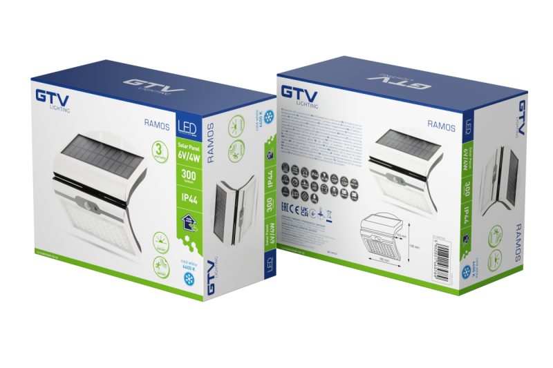 RAMOS Solarna Fasadna Svetilka z Gibalnim/Senzorjem za Mrak, 50W, 300lm, 3,7V 1800mAh, IP44, 6000K, bela 1208963114