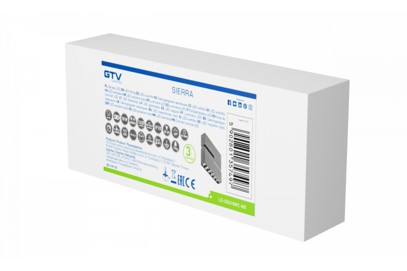 Deco LED-svetilka SIERRA 18W 1620lm AC220-240V 50/60 Hz PF>0,9 Ra≥80 IP20 IK08 4000K 48° črna. 1208963168