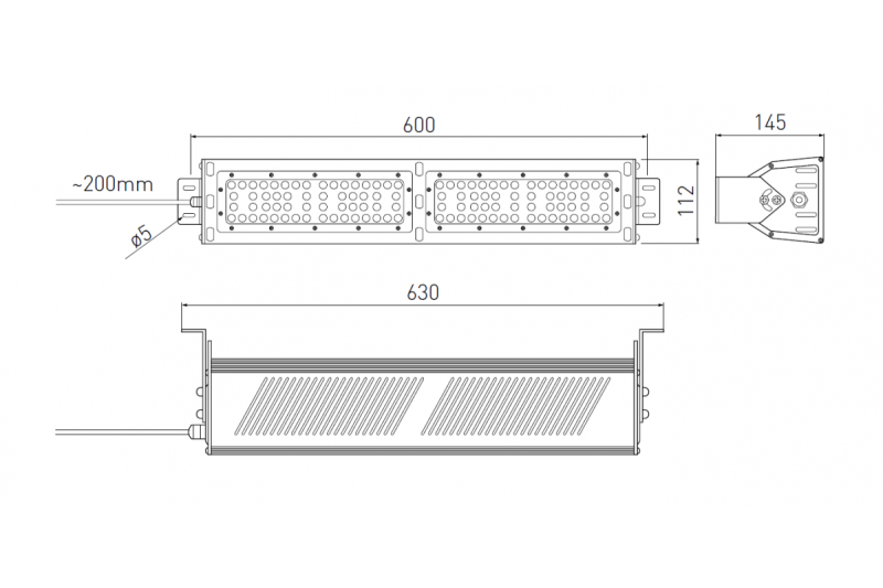 TEKSAS LED Highbay svetilka, 100W, 12000lm, AC100-240V, 50/60Hz, IP 65, kot žarka 60o, 4000K, siva 1208963207