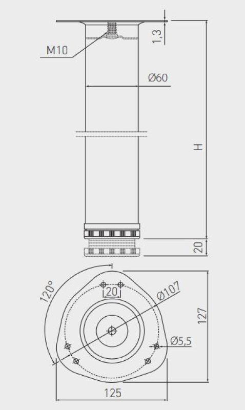 Okrugla miza iz aluminija visoka 71cm prilagodljiva 2cm z nogo premera 6cm 1208963631