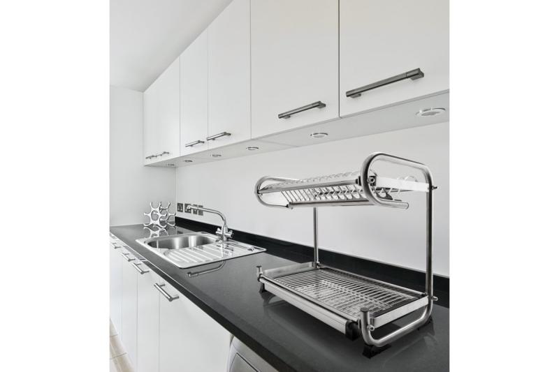 Samostoječe dvonadstropno stojalo za posodo (inox) 1208963681