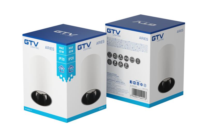 Decor Plafonska Svetilka ARIES PC 73x105mm IP20 max 20W okrogla bela/črna. 1208963818