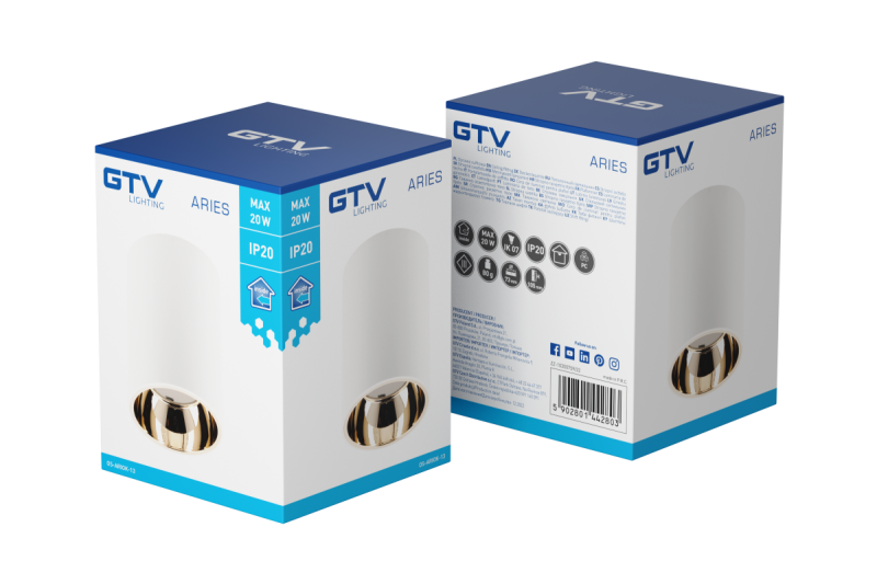 Decor Plafonska svetilka ARIES PC 73x105mm IP20 max 20W okrogla bela/zlata. 1208963819