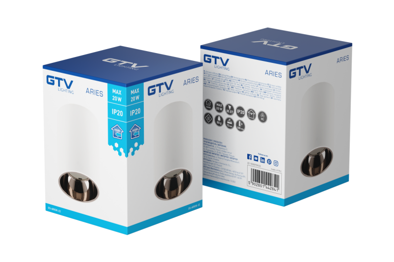 Decor Plafonska Svetilka ARIES PC 73x105mm IP20 max 20W okrogla bela/črna krom. 1208963820