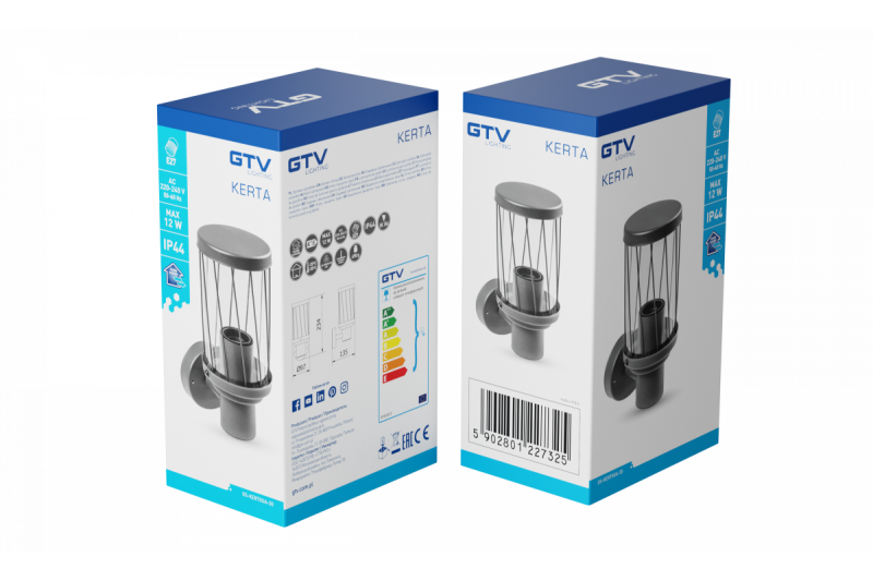 Decor KERTA-A vrtna svetilka E27 MAX.12W IP44 AC220-240V 50-60Hz enostavna stenska svetilka zgornji del grafit. 1208963906