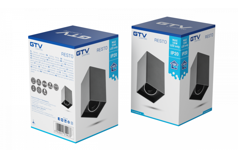 Decor Plafondlamp armatuur RESTO PC 80x80x125mm IP20 max 20W kvadrat črna. 1208963987