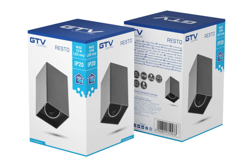 Decor Plafondlamp armatuur RESTO PC 80x80x125mm IP20 max 20W kvadrat črna. 1208963987