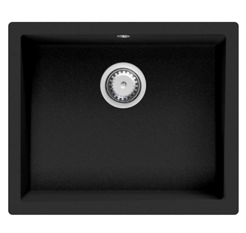 GraniteMy Universele granieten zwarte spoelbak 50x40 cm zwart opbouw, onderbouw en vlakbouw met roestvrijstalen plug 1208966880