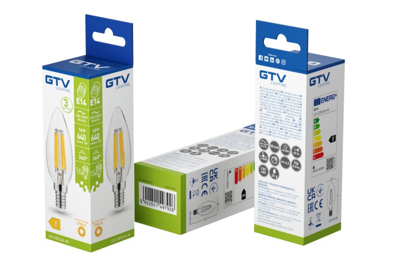 LED SVETLOBNI VIR, ŽARNICA, A-G, C35, 2700K, E14, 5,8W, AC220-240V, 360°, 640lm, 50mA 1208966964