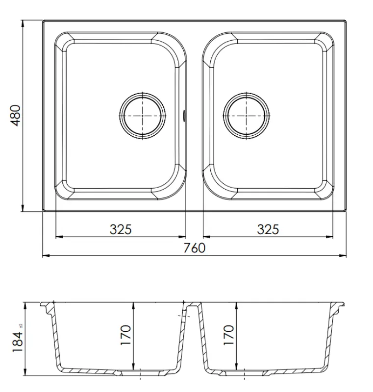GraniteMy Dortmunt črno granitno dvojno pomivalno korito nad pultom 76x48 cm s črnim odtokom 1208967041