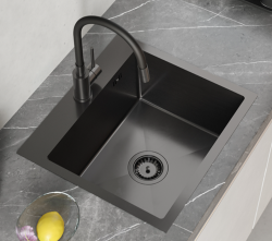 Quadri Dixton 50 črna Nano PVD nerjavna jeklena korito 500x450 mm z izvrtino za pipo nadgradnja 1208967082