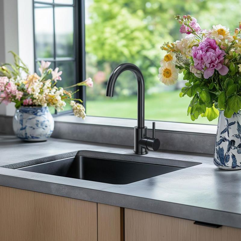 Quadri Coventry RVS kuhinjska armatura pvd brušena črna z vrtljivim izlivom 1208967084