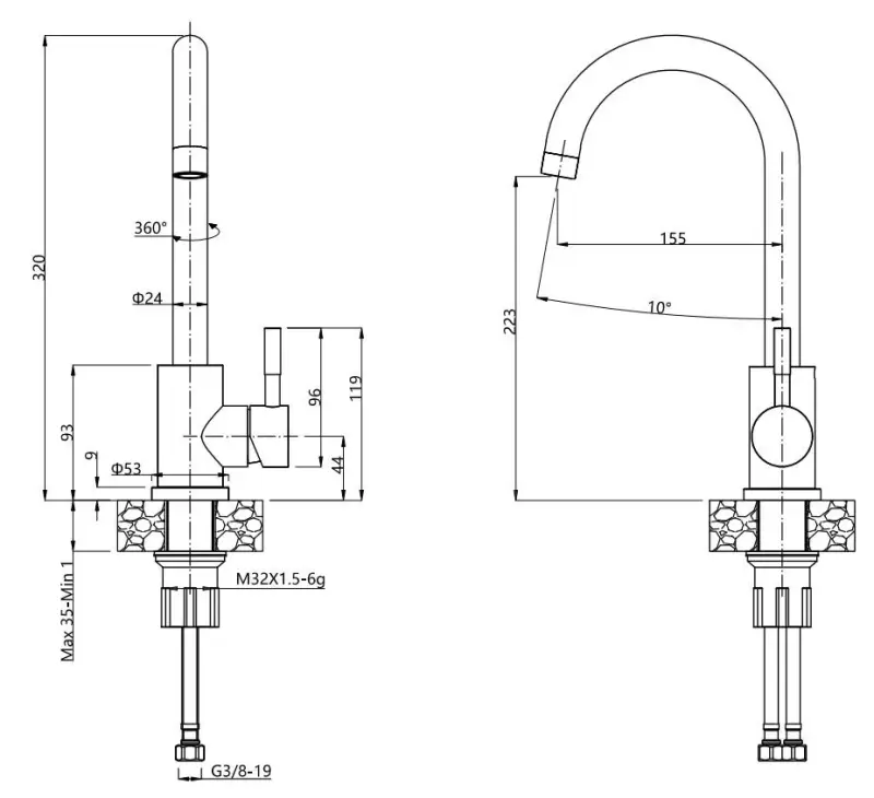 Quadri Dixton 40 set z nerjavečim pomivalnim koritom 400x450 mm s luknjo za pipo in kuhinjsko pipo Quadri Coventry iz nerjavečega jekla