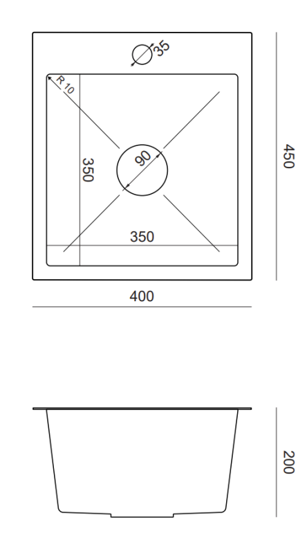 Quadri Dixton 40 set met zwarte rvs spoelbak met nano pvd 400x450 mm met kraangat opbouw in Quadri Conventry kuhinjska pipa